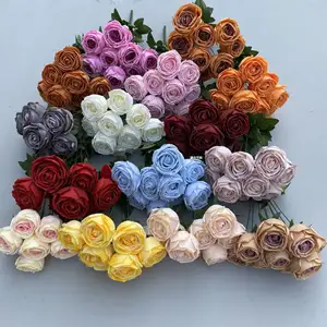 Entièrement approvisionné nouveau Design romantique soie Roses événement mariage pièce maîtresse fleur rouge fleurs artificielles fleur 9 têtes Roses
