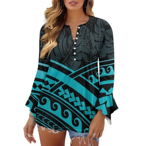 Factory Outlet da <span class=keywords><strong>donna</strong></span> abiti autunnali 2024 stile polinesiano haiiti sfumato manica lunga da <span class=keywords><strong>donna</strong></span> collo e <span class=keywords><strong>maniche</strong></span> a volant Casual - Product Image 2