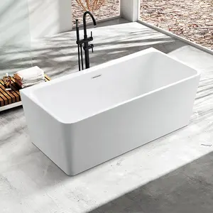 Modern Freestanding Square Acrylic Bath Tub With Drainer Deep Soaking Stand Up Bathtub