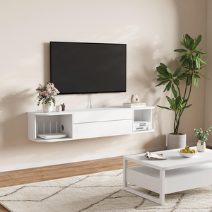 White Hanging <strong>TV</strong> Unit <strong>Wall</strong> Mounted Floating <strong>TV</strong> Cabine with Power Outlets and USB Ports Living Room Floating Entertainment Center - Product Image 1