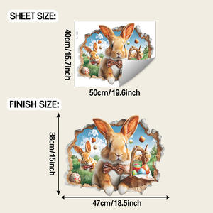 Autocollants muraux 3D créatifs en forme de lapin briseur de mur, autocollants muraux en vinyle PVC, œufs de Pâques, dessins animés pour chambre d'enfant - Product Image 5