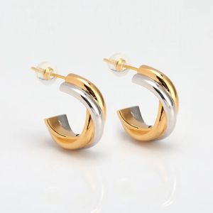 Xinfly 18K Gold Earrings Au750 Ear <b>Studs</b> Yellow White Two-Tone Women's Earrings Fashionable Versatile Jewelry for Weddings - Product Image 1