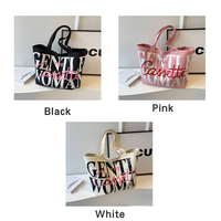 Grand sac fourre-tout rose en toile grande capacité avec poignées assorties, logo personnalisé pour le shopping et les trajets quotidiens