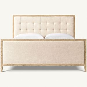 Meubles de chambre à coucher, lit en bois contemporain français avec panneau en tissu et pied de lit - Product Image 2