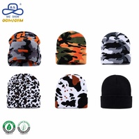 Gorro de Punto Grueso con Estampado de Animales Camuflados Personalizado OCS, Diseño OEM con Estampado de Leopardo y Vaca, Unisex, 6 Diseños para Marcas de Ropa Urbana