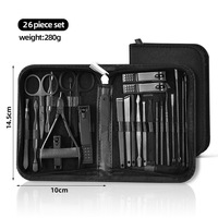 Ensemble de manucure pour le soin des ongles - 26 pièces, kit de manucure en acier cartonné noir mat avec cuir