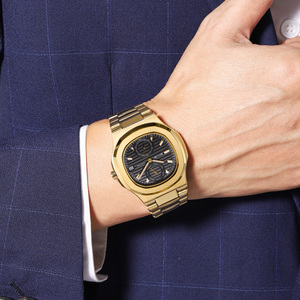 Montre chronographe ronde pour homme, montre-bracelet de luxe en acier inoxydable, montre à quartz étanche 30M - Product Image 1