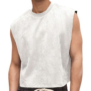 Тяжелая хлопковая французская махровые винтажные Промытые футболки без рукавов с необработанным краем укороченная мужская майка для лета - Product Image 3