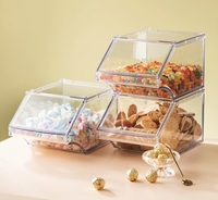 Boîtes de rangement et distributeurs alimentaires en acrylique transparent pour céréales, bonbons et noix, idéales pour les supermarchés et magasins.