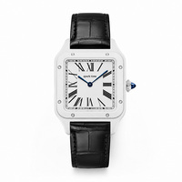 Montre mécanique analogique carrée de haute qualité avec logo personnalisé, verre en cristal, boîtier en céramique, bracelet en cuir véritable, résistance à l'eau 3BAR