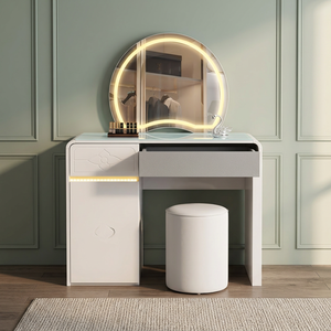 Modern <b>Makeup</b> <b>Vanity</b> Table With Lighted Mirror Storage Desk For Bedroom Furniture - Product Image 4
