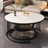 Vente Chaude Table Basse Ronde en Verre, Métal et Marbre, Meuble de Salon pour le Séjour