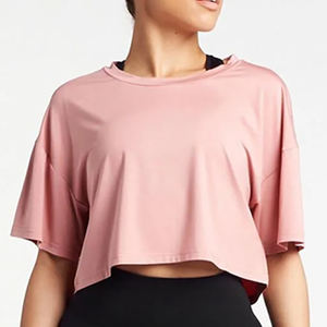 Prix usine femmes coton col rond haut court bonne qualité été T-Shirt respirant grande taille solide motif conception - Product Image 1