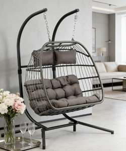 Chaise d'automne en rotin durable, confortable et de haute qualité, balançoire surdimensionnée en forme d'œuf pour 2 personnes - Product Image 3