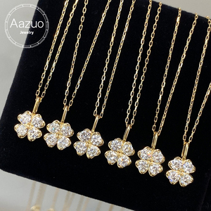 Aazuo Fine Jewelry Collier Mini Fée 4 Fleurs en Or Massif 18K Véritable avec Diamant Naturel 0.28ct, Cadeau pour Filles et Enfants, Fête d'Anniversaire - Product Image 1