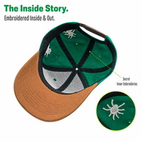 Casquette de baseball bicolore 6 panneaux vert Kelly et beige, visière brodée en relief 3D motif insecte papillon, certifiée CE, vente en gros