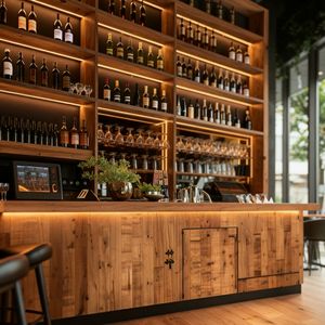 ชั้นวางเหล้าติดผนังไม้และโลหะอเนกประสงค์ทันสมัย ดีไซน์ใหม่ สำหรับร้านอาหาร โรงแรม บ้าน บาร์ โชว์ไวน์ จัดเก็บเครื่องดื่ม - Product Image 2