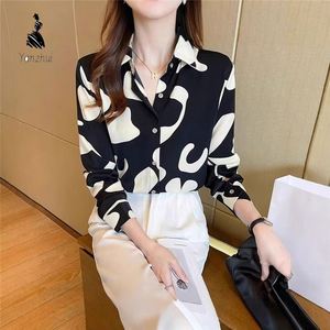 Kemeja Wanita Chiffon Cetak Retro Baru 2026, Atasan Lengan Panjang, Blus Longgar, Pola Geometris, Kemeja Wanita untuk Kantor - Product Image 2