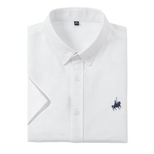 男性用ホワイトビジネスフォーマルコットンシャツカスタマイズ可能韓国半袖ポロTシャツ通気性洗水 - Product Image 1