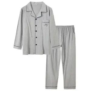 OEM men's loungewear 100 cotton shirt pants boys sleep clothes 2pcs night suits