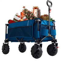 Chariot de camping pliable robuste en métal bleu avec freins, capacité 200L, poignée réglable, tissu Oxford, pour le shopping