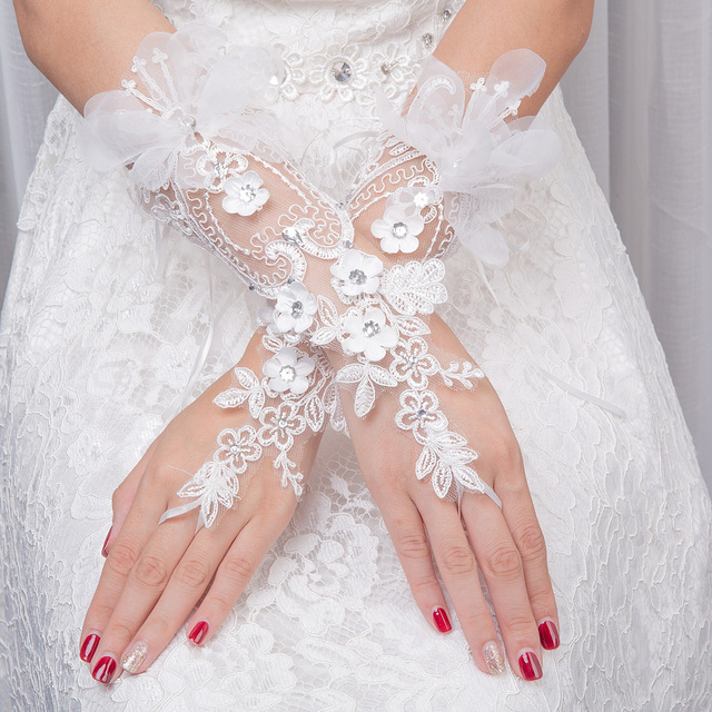 Long Lace Rhinestone Bridal Gloves Wedding Opera Gloves Women Stage Performance Slimming Dress Gloves