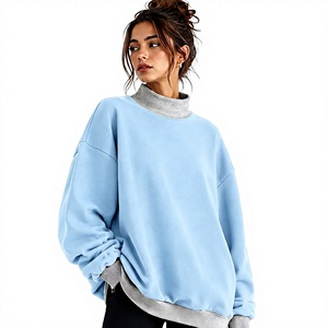 Sweat-shirt décontracté oversize pour femme, style à épaules tombantes, manches régulières, col montant uni, pull d'hiver - Product Image 1