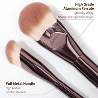 Pinceau de maquillage professionnel personnalisé de luxe de marque privée haut de gamme en métal poudré pour le visage, café, synthétique doux, végétalien