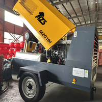 Kompresor Udara Diesel MEIZHOU LIONG Bersertifikasi EU EPA, Ukuran Kecil 185cfm 7bar, Portabel Roda Dua, Tipe Sekrup untuk Sandblasting