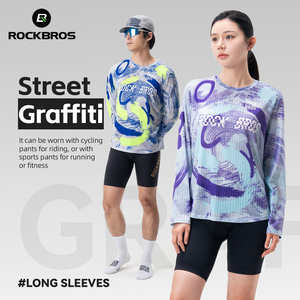 ROCKBROS stampa oversize t-shirt a maniche lunghe <span class=keywords><strong>maglia</strong></span> da <span class=keywords><strong>ciclismo</strong></span> per Mountain bike e da strada Casual Top per uomo e donna - Product Image 1