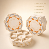 Boîte cadeau en papier personnalisée Leabon Octagon avec logo, orange et or, pour le festival des gâteaux de lune de mi-automne, vente en gros, usine