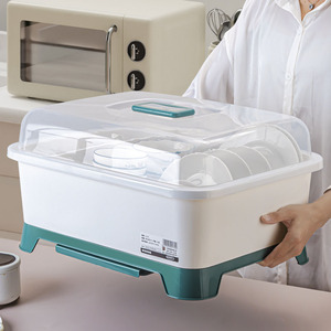 Scatola portaoggetti da <span class=keywords><strong>cucina</strong></span> con scoloatore per piatti, in plastica PP, organizer da tavolo per piatti, ciotole e bacchette, con coperchio - Product Image 1