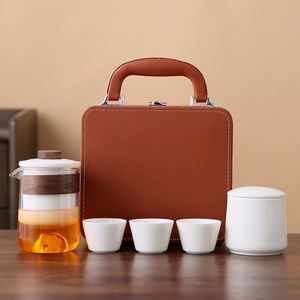 Ensemble de thé chinois de luxe personnalisé, tasses portables en céramique et verre, théière et tasse, ensemble de thé miniature pour les voyages en plein air, le camping, les affaires - Product Image 4