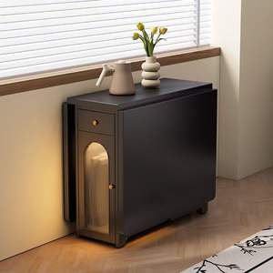 Black Folding Dining <b>Table</b> Rectangle Metal Legs <b>Foldable</b> Storage <b>Small</b> Apartment Use - Product Image 2