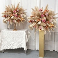 200cm 100cm Rose rose, fleurs de pampa marron, boule de fleurs artificielles en soie pour centre de table, décoration florale suspendue pour arche de mariage et toile de fond