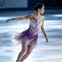 Robe de patinage artistique pour femmes et filles, dégradé violet, strass, maille, manches longues, compétition de patinage sur glace, tenue de performance personnalisée