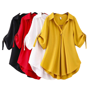 2025 Camisa de gasa de longitud media de verano para mujer nueva cintura suelta de gran tamaño adelgazante transpirable Casual con logotipo frontal patrón sólido - Product Image 2