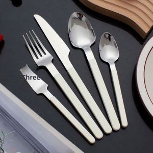 410 Stainless Steel Modern Minimalist <b>Mirror</b> Polished Portable Custom Logo Knife Fork Spoon French Studless <b>Clip</b> Handle Set - Product Image 4
