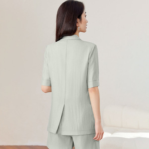 Women's Short Sleeve Blazer Suit Set Solid Color Viscose Fiber Breathable Casual Summer Style 2025 New Arrival - Product Image 4