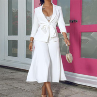 Ensemble deux pièces élégant pour femme : Blazer à nouer à la taille et pantalon évasé court – Idéal pour le bureau ou les soirées – Prise en charge OEM