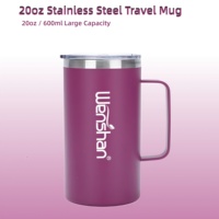 Mug à café en acier inoxydable de 20 oz avec poignée et couvercle, mug de voyage isotherme réutilisable, gobelet à double paroi sous vide pour hommes et femmes