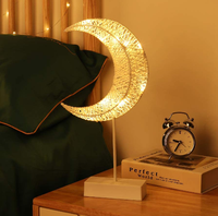 Lampe de bureau en forme de lune pour Ramadan, lumières de noël, boho, nuit, Cage en métal, LED, étoile, amour, lampes de Table à piles, lampe de lune