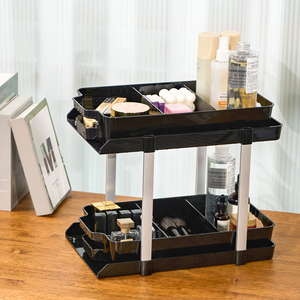 2-Tier <b>Standing</b> Type Under Sink Organizer Plastic Storage <b>Shelf</b> with Dividers Eco-Friendly Durable for Kitchen Bathroom Wardrobe - Product Image 1