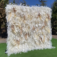 Mur de fleurs artificielles en soie fait main blanc 8x8 pieds, collection 2025, idéal pour mariages, remises de diplômes, fête des Mères, Saint-Valentin, Noël