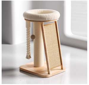 Menara pohon kucing lucu kayu, tempat tidur kecil Sisal besar miring miring miring untuk memanjat tali mainan dan tempat tidur peluk - Product Image 6