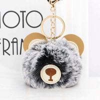 Dessin animé mignon ours porte-clés coloré fourrure ours en peluche pompon porte-clés boule de fausse fourrure porte-clés sac breloques décor accessoire
