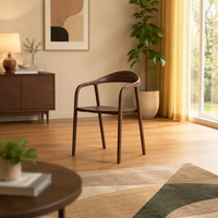 Fauteuil en bois MULIGNA de style mid-century, chaise de salle à manger en bois massif avec dossier et accoudoirs courbes pour la maison, la salle à manger, le restaurant, le salon