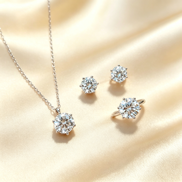 GRA Certificate Moissanite Jewelry Wholesale 925 Sterling Silver 6 Prong Necklace Stud Earrings Ring Jewelry Sets Rhodium Women