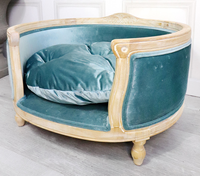 T0026 Lit pour chat et chien en bois de pin massif, style vintage bohème, esthétique française de luxe, rembourré en velours, canapé, mobilier pour animaux de compagnie