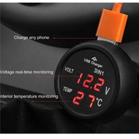 Voltmeter Mobil 12V 24V LED Digital Pengukur Tegangan Termometer Pengisi Daya USB